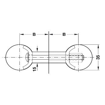 Technical drawing of a double-ended bolt with dimensions labeled