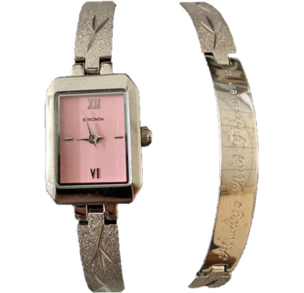 Ladies silver watch on sale and bracelet set