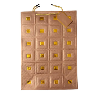 Brown Luxury Upholstery With Gold Foil Squares Design Gift Bag