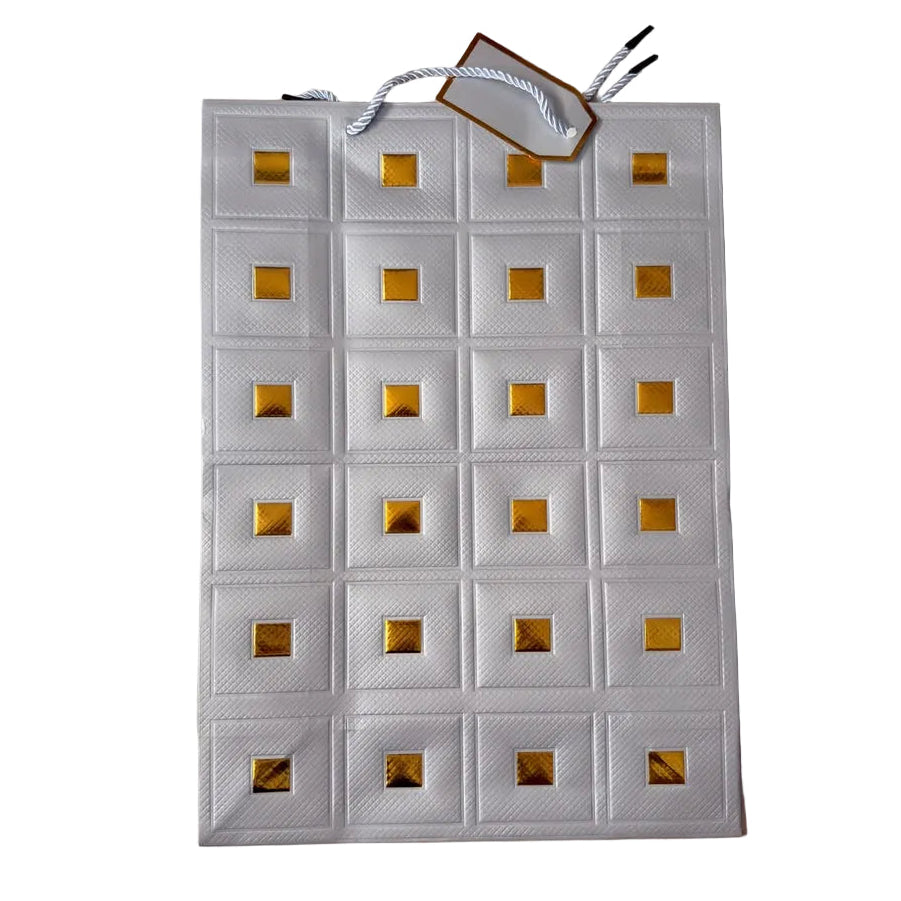 Silver Luxury Upholstery With Gold Foil Squares Design Gift Bag