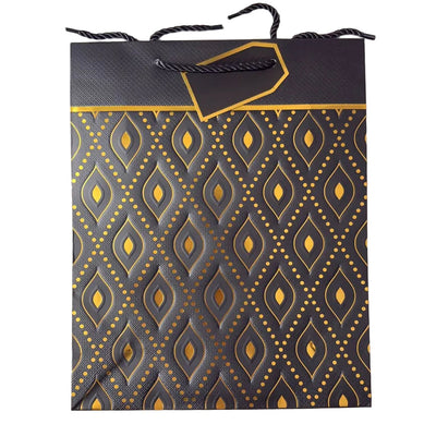Black With Gold Foil Geometric Diamond Design Gift Bag, Large