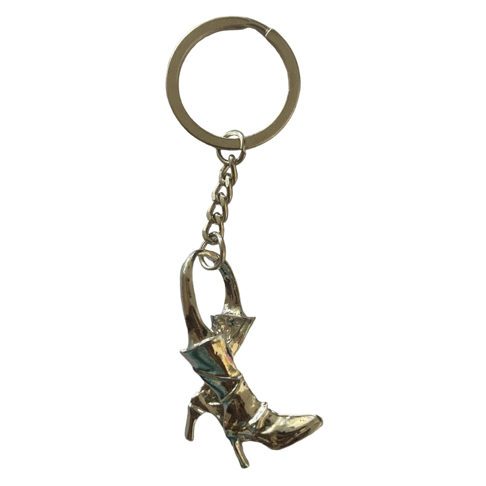 Silver high-heeled shoe keychain
