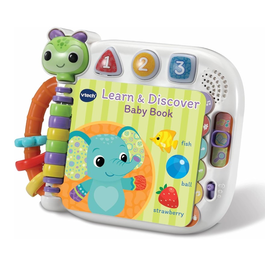 Vtech learn and discover baby book with colorful illustrations on a white background