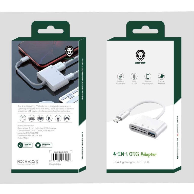 GREEN LION Lightning OTG Adapter with SD,TF Card, Type-C, USB-A Ports
