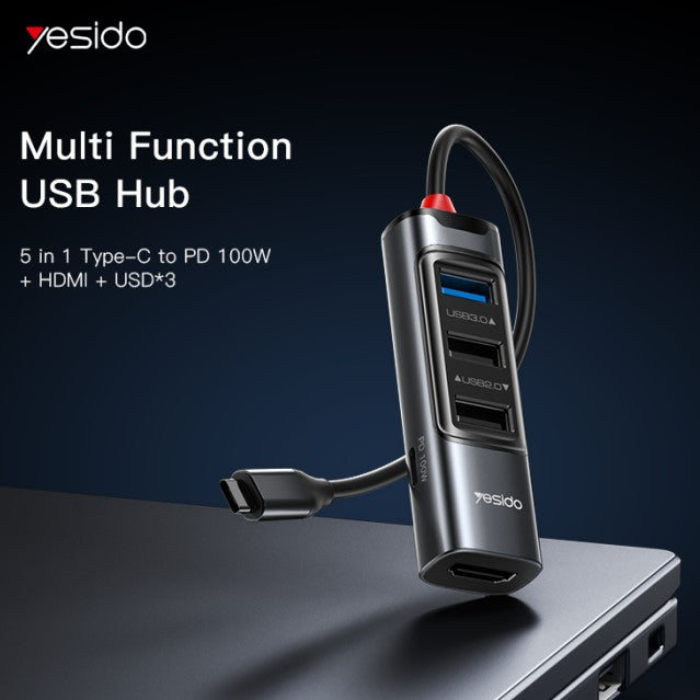 Yesido HB22, 5 in 1 USB-C, HDMI, USB-A Hub USB Adapter in Dar Tanzania