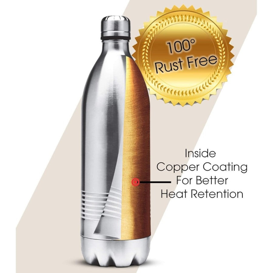 MILTON Duo DLX1000 Silver Gold ThermoSteel Insulated Bottle 750ml