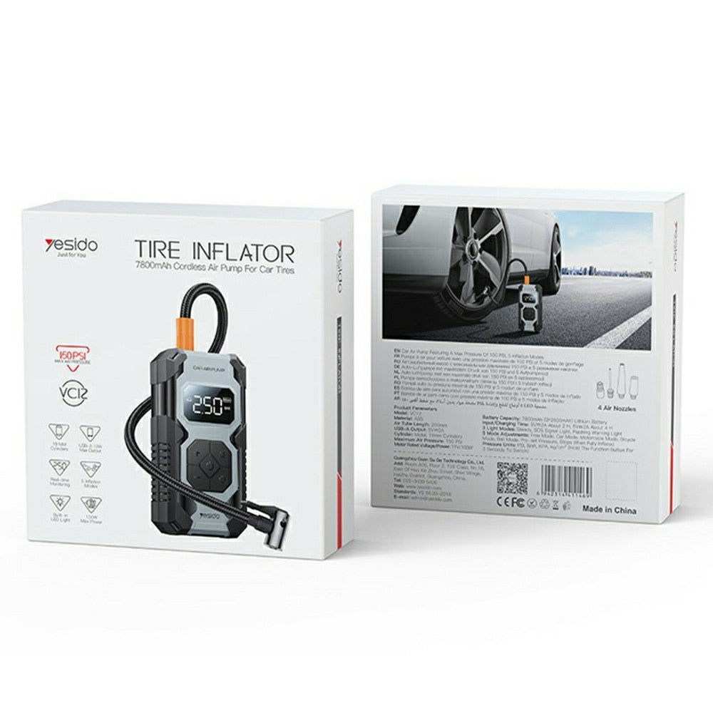 YESIDO Portable Electric Tyre Inflator for Car, Bike or Floats, VC12