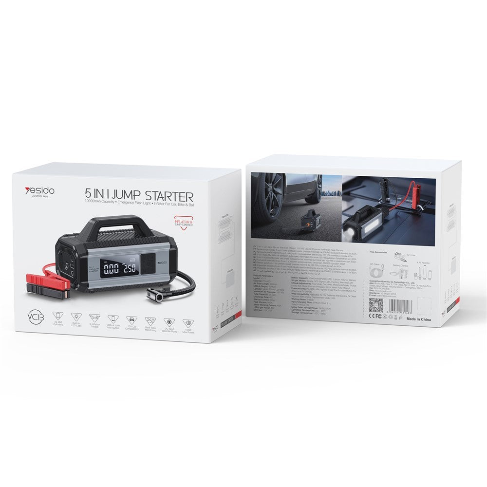 YESIDO 5 in 1 Car Jump Starter, Tire Inflator Pump, Power Bank VC13