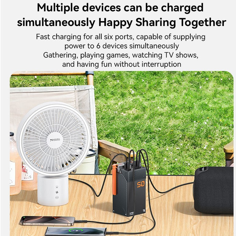 YESIDO 50,000mAh, 20W PD, 18W QC, 6-Ports Power Bank YP63