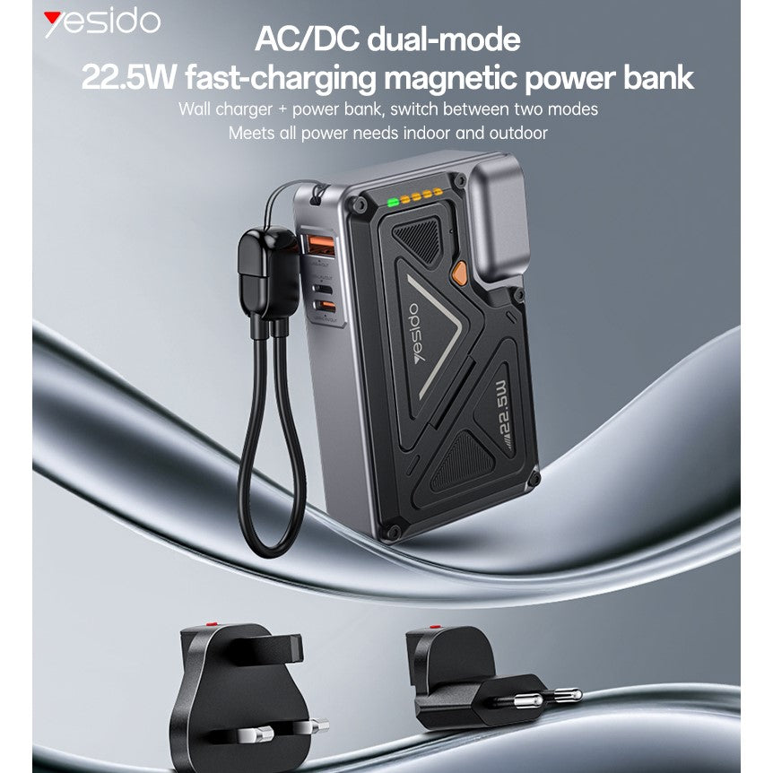 YESIDO, 10000mAh, 22.5W PD, USB and Wireless Power Bank YP89