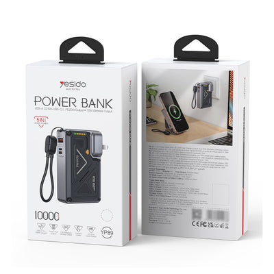 YESIDO, 10000mAh, 22.5W PD, USB and Wireless Power Bank YP89