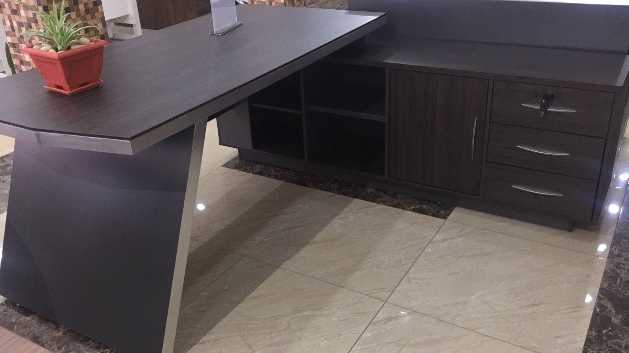 TRIX 160x80x76cm Redwood Melamine Executive Desk With Side Cabinet