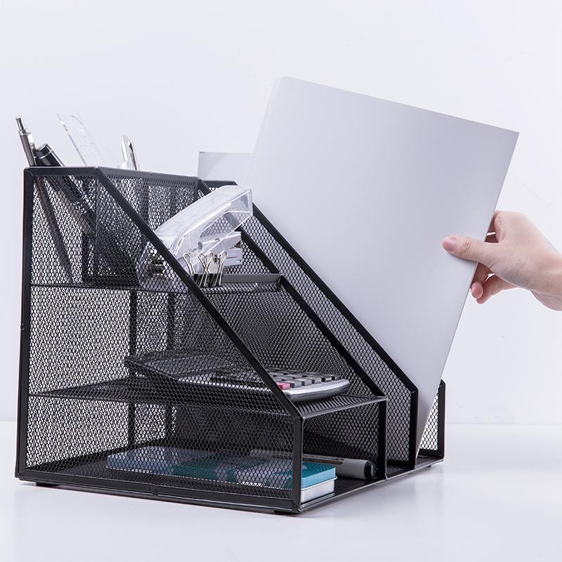 DELI Metal Mesh Multifunction Magazine Rack & Stationery Compartments