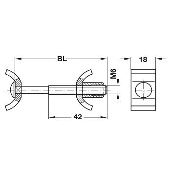 Technical drawing of a mechanical component with dimensions