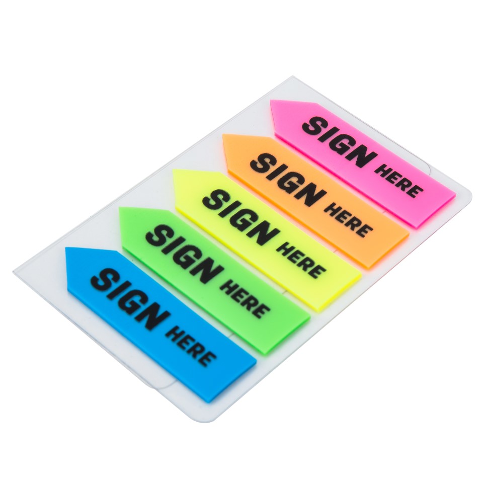 SIGN HERE Sticky Index Page Markers | Sign here sticky notes