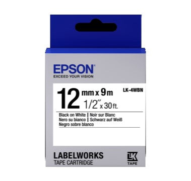 EPSON LabelWorks Tape Cartridge 12mm x 9 Meter Black on White LK-4WBN