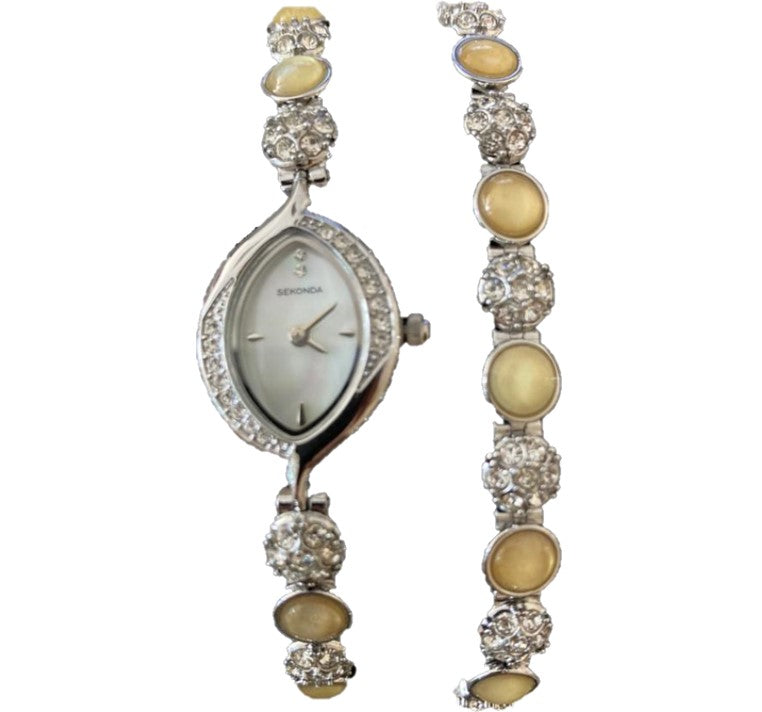 SEKONDA Ladies Pearl & Diamonds Watch and Bracelet Set in Dar Tanzania