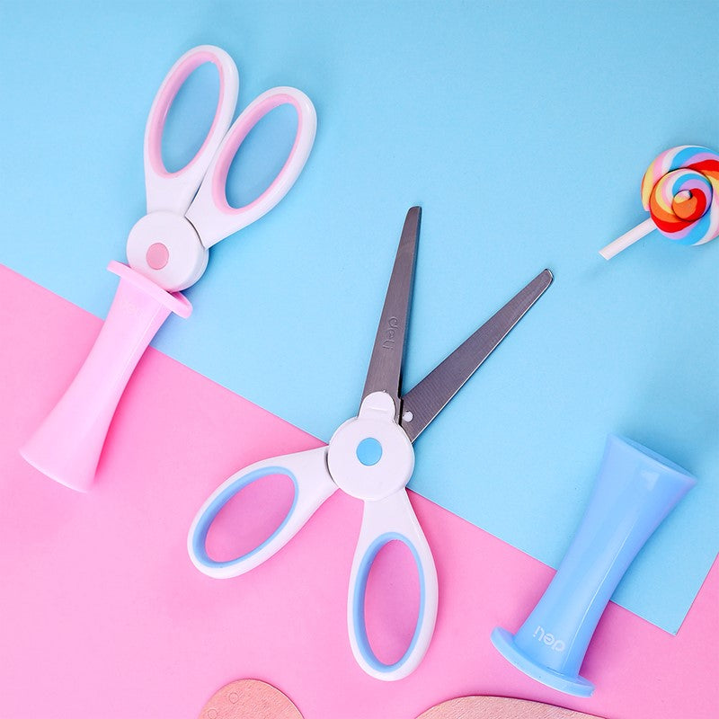 DELI Kids 13.5cm Stainless Steel Scissors With Protective Sleeve