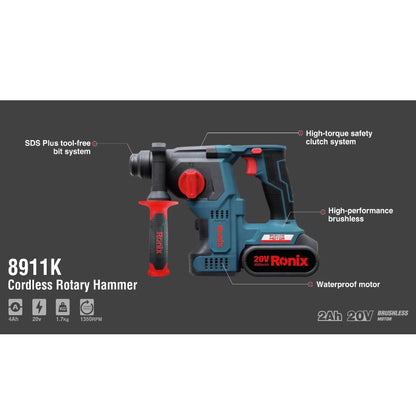 RONIX 20V, 4800ipm, 1350rpm Cordless Rotary Hammer 8911K | Tanzania