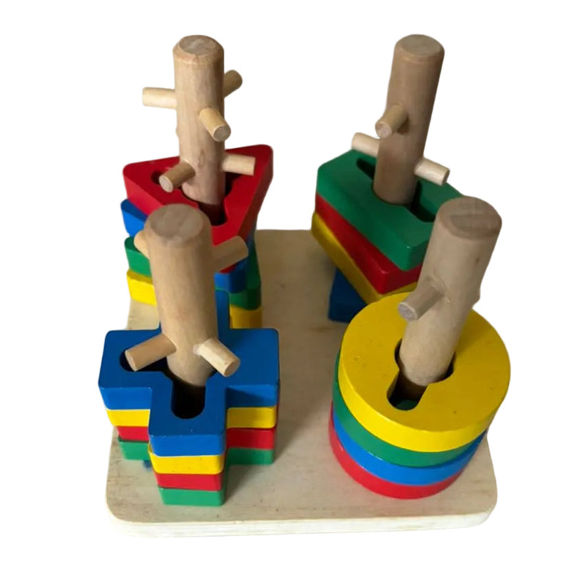 MONTESSORI 4 Column Wooden Geometric Twisting Shape Sorter