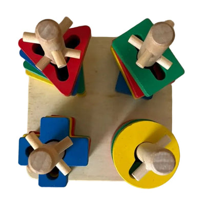 MONTESSORI 4 Column Wooden Geometric Twisting Shape Sorter