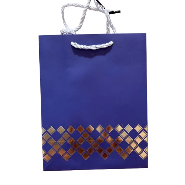 Royal Blue With Gold Squares Zigzag Design Gift Bag, A5
