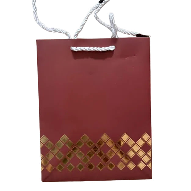 Brown With Gold Squares Zigzag Design Gift Bag, A5