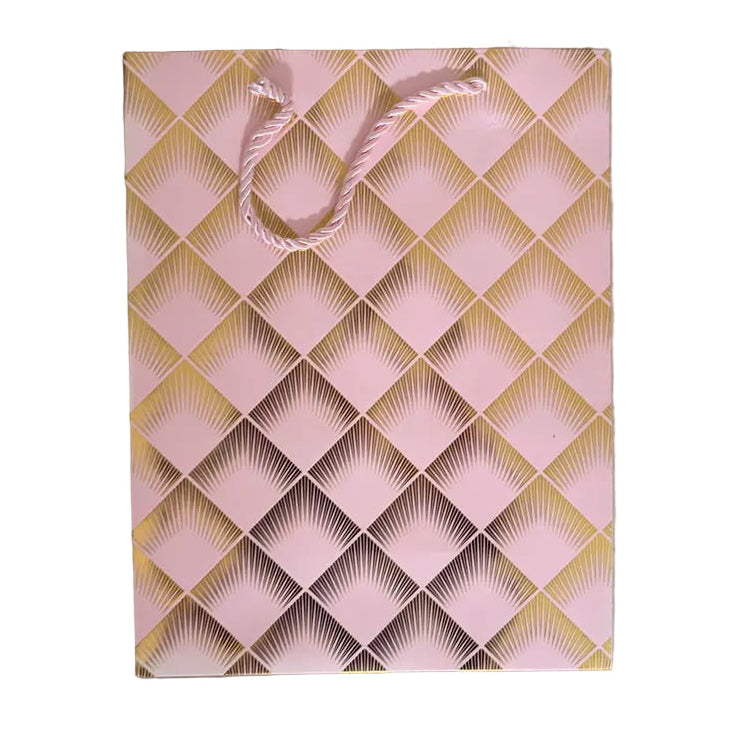 A4 Pink With Gold Foil Spiked Squares Design Gift Bag