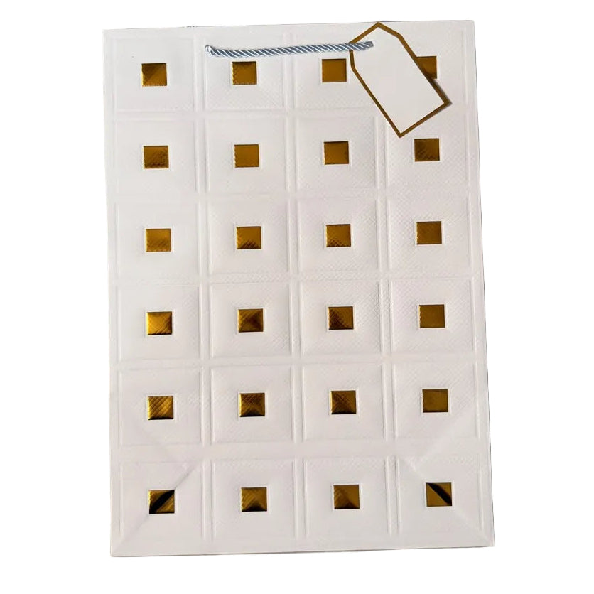 White Luxury Upholstery With Gold Foil Squares Design Gift Bag