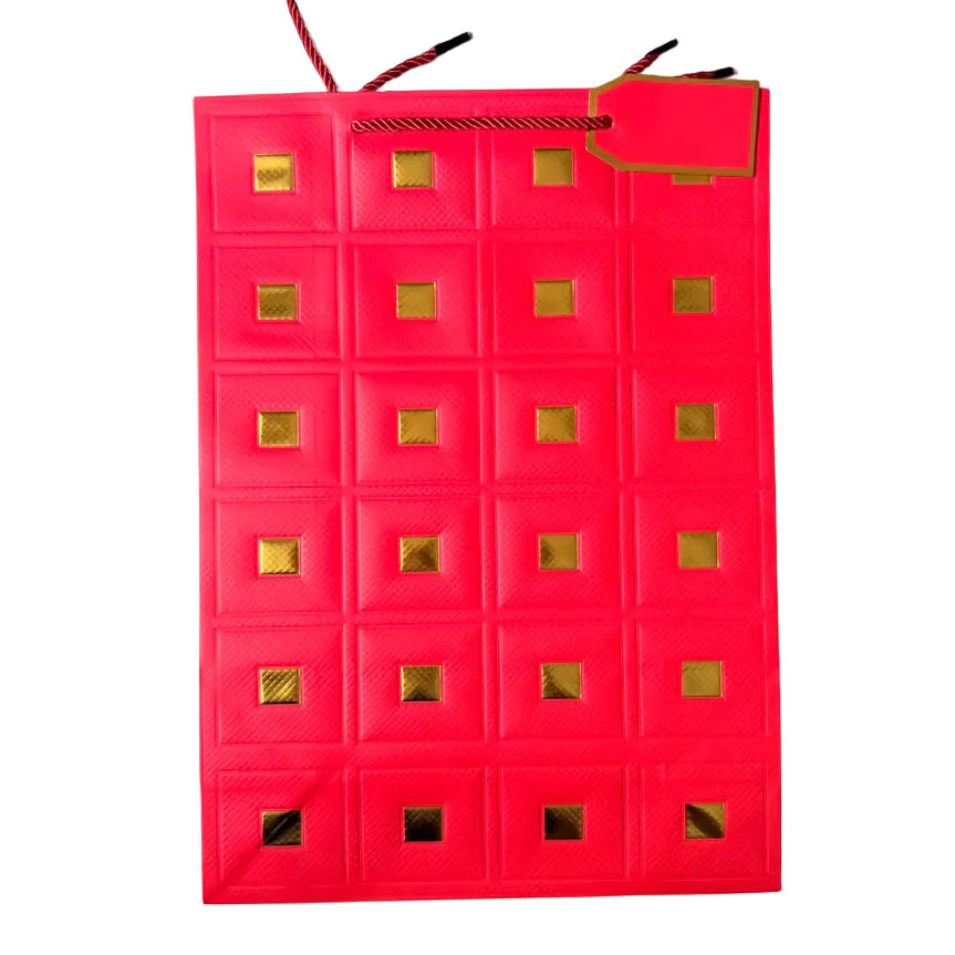 Red Luxury Upholstery With Gold Foil Squares Design Gift Bag
