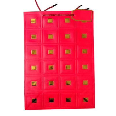 Red Luxury Upholstery With Gold Foil Squares Design Gift Bag
