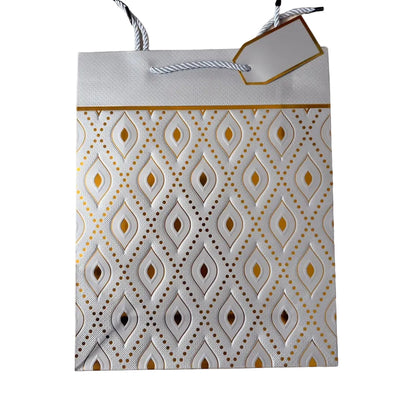 Silver With Gold Foil Geometric Diamond Design Gift Bag, Large