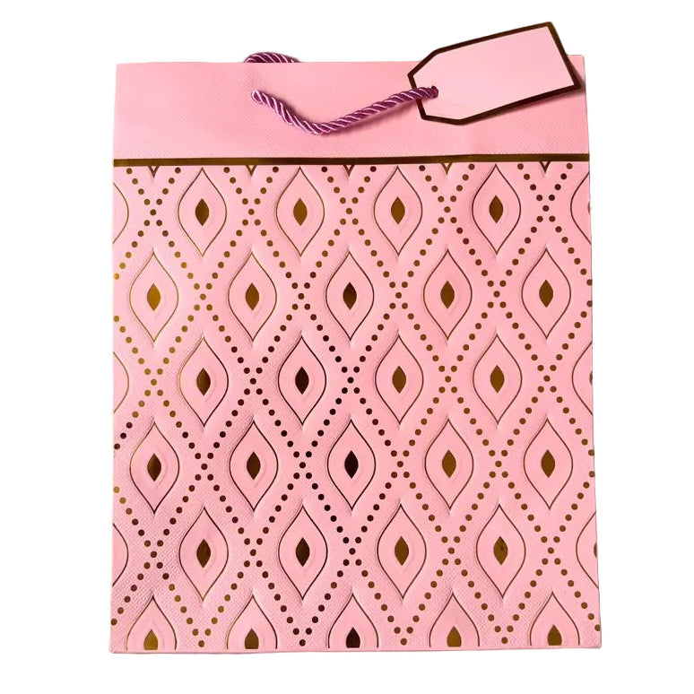 Pink With Gold Foil Geometric Diamond Design Gift Bag, Large