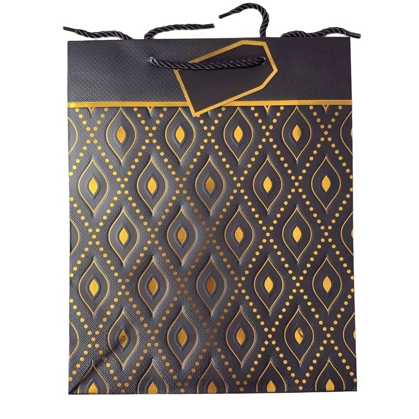 Black With Gold Foil Geometric Diamond Design Gift Bag, Large