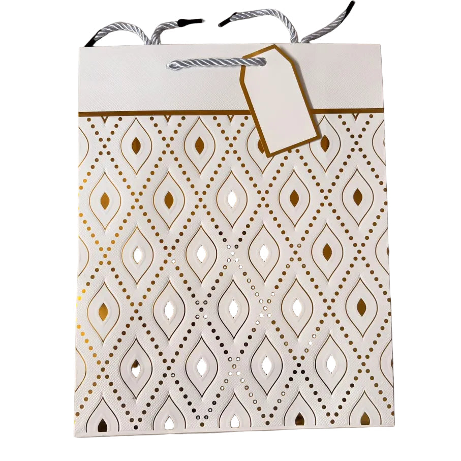 White With Gold Foil Geometric Diamond Design Gift Bag, Large