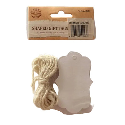 White Gift Tag Cards With Strings, 12pcs in pack