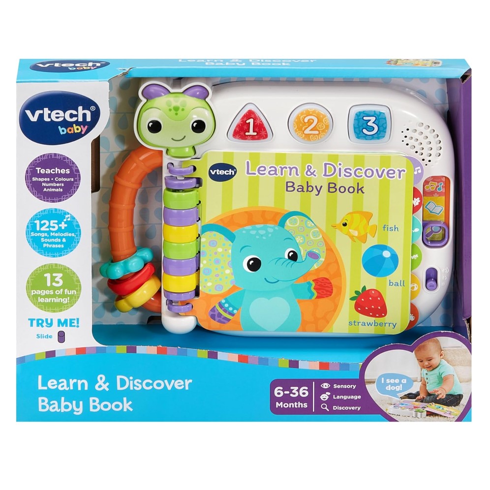 Vtech Learn & Discover Baby Book toy packaging on a white background
