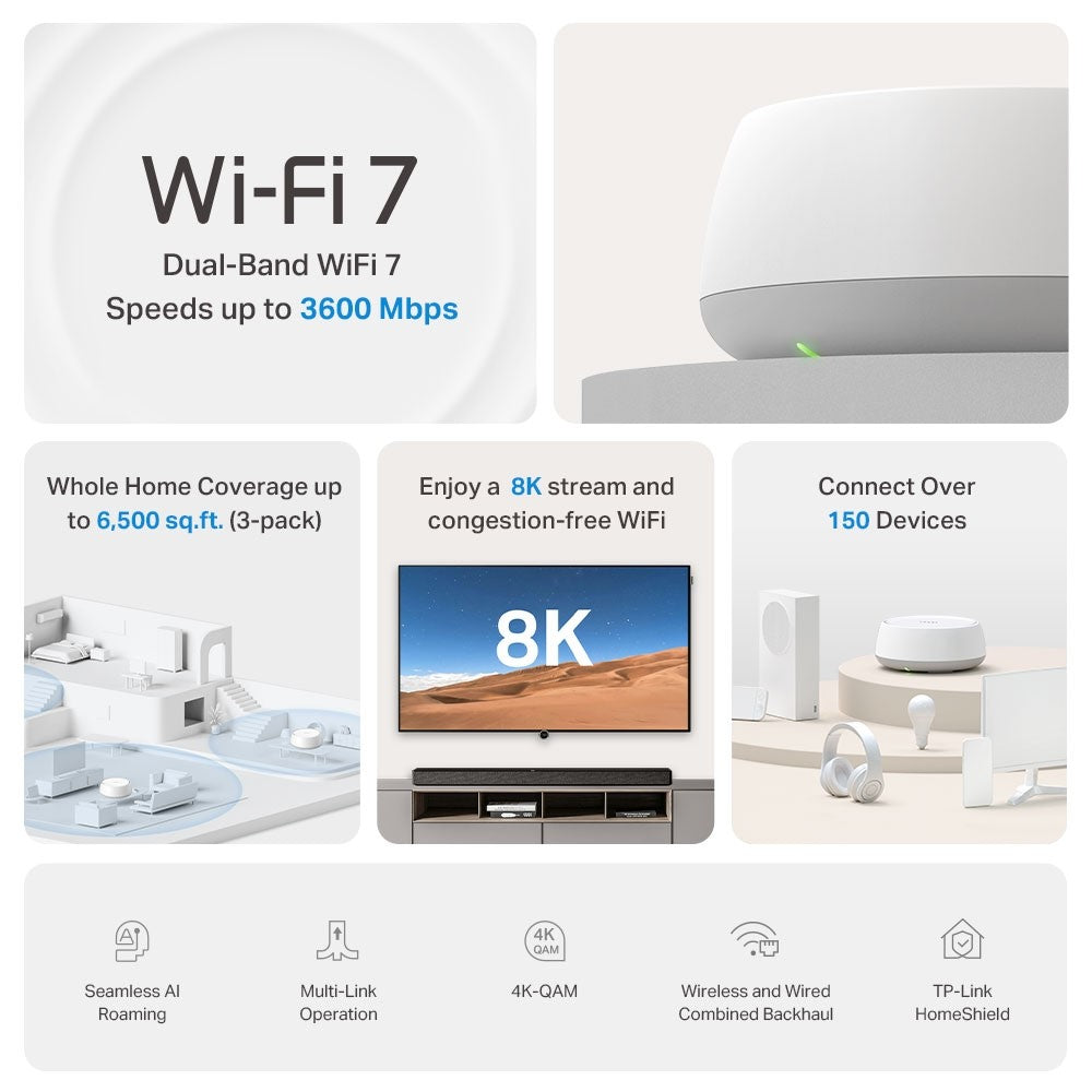 TP-LINK Deco BE22, BE3600 Whole Home Mesh Wi-Fi 7 System