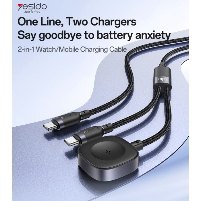 YESIDO USB-C, USB-C to iP Watch, 1.2m, 60W Fast Charging Cable CA136C