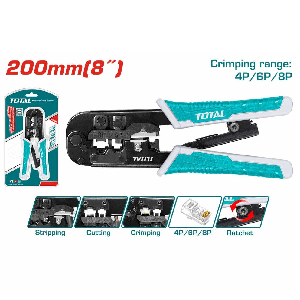 TOTAL Modular Plug RJ45 Ethernet Cable Stripping and Crimping Tool