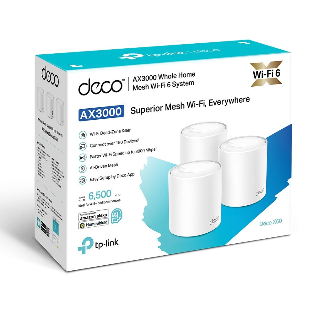 TP-LINK Deco X50 AX3000 Whole Home Mesh Wi-Fi 6 System, 3pc Pack