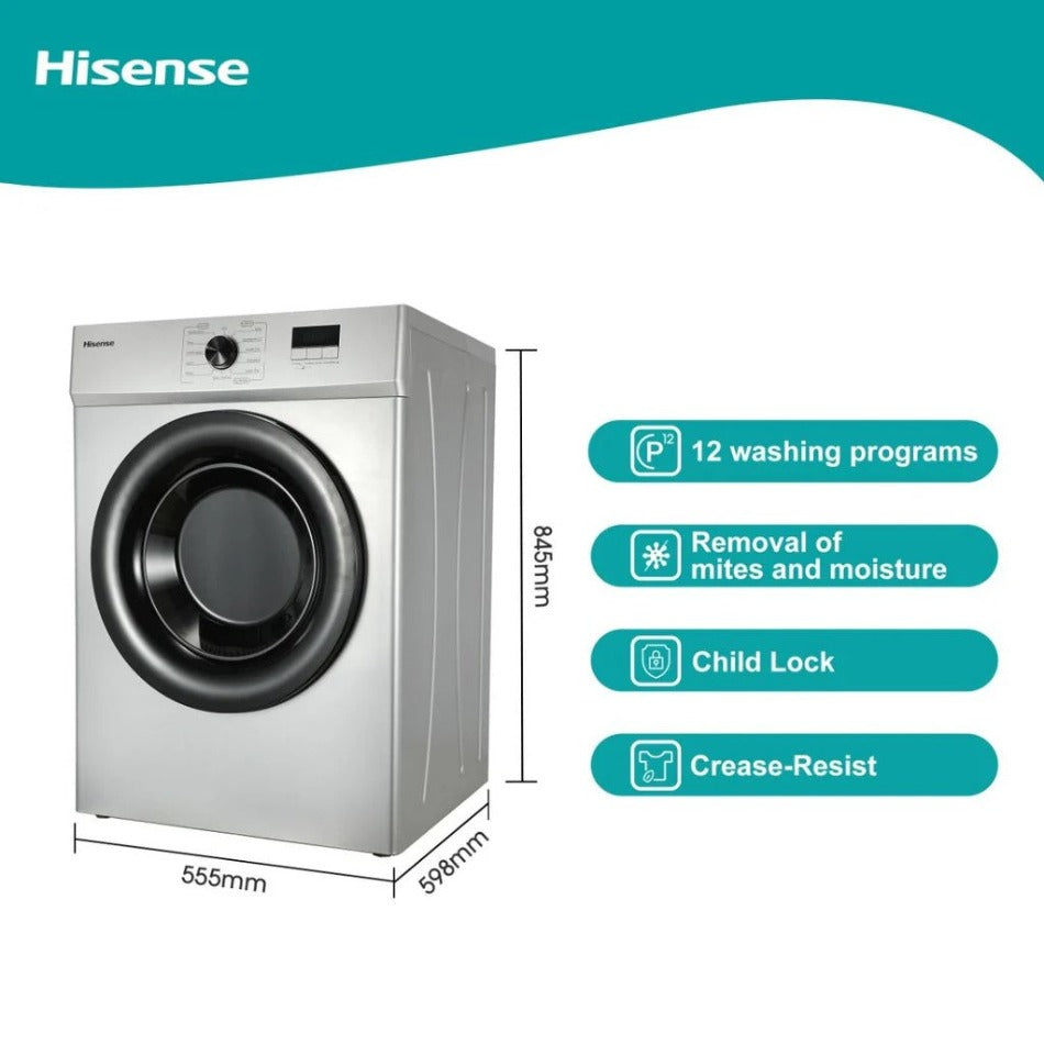 HISENSE Front Load 8 Kg Silver Air Vented Front Load Dryer DV1W801US1