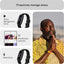 Product advertisement for stress management tools including a smartwatch, smartphone app, and a person meditating.
