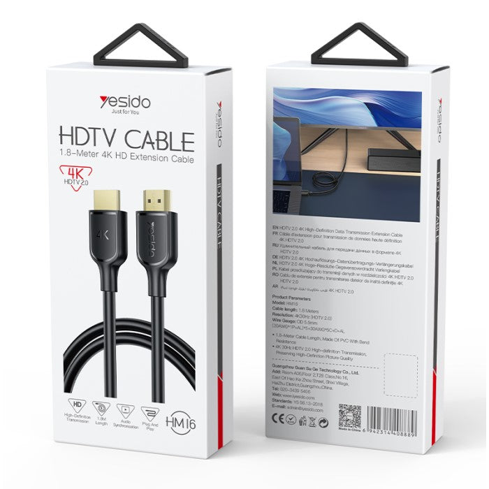 YESIDO 1.8m, 4K HD High Speed, 4K@30Hz, HDMI Cable, HM16 