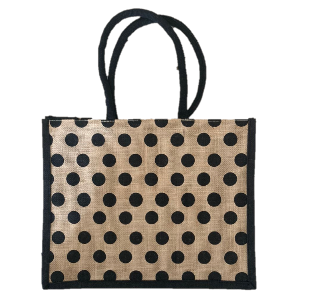 Jute Shopping Bag 13 x 16 Inch Black Dots | Jute bags in Dar Tanzania