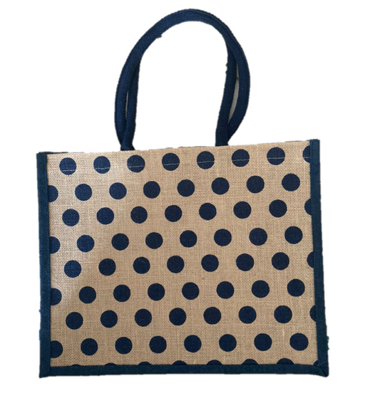 Jute Shopping Bag 13 x 16 Inch Blue Dots | Jute bags in Dar Tanzania