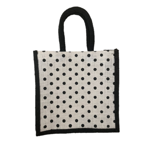 Jute Bag 10 x 10 Inch Black Dots Design | Jute bags in Dar Tanzania