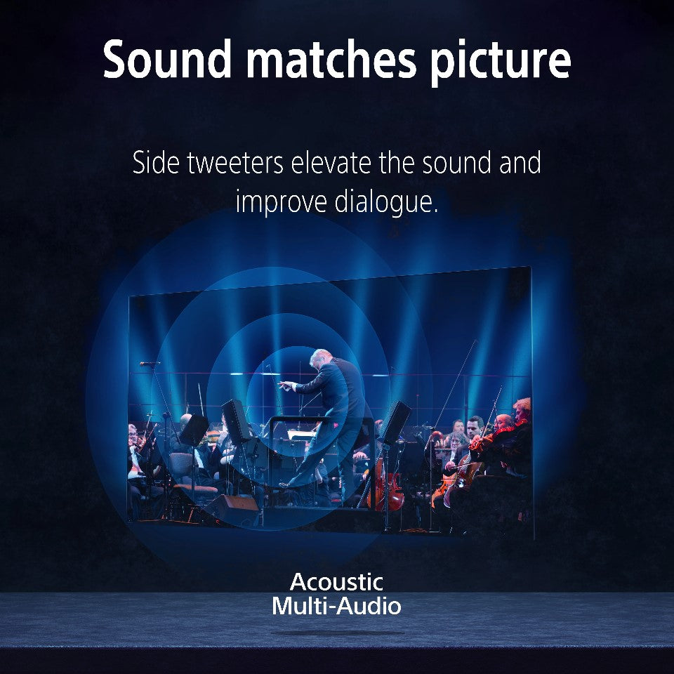 Acoustic Multi-Audio technology demonstration with a concert scene and sound wave graphic.