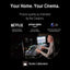 Person working at a computer with multiple screens, surrounded by technology equipment, with text about picture quality and compatibility with Netflix, Amazon Prime Video, and Sony Pictures Core.