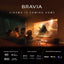Family watching a movie on a BRAVIA TV in a dimly lit room.